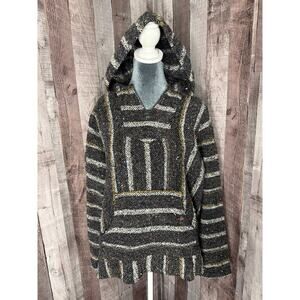 Mexican Baja Hoodie Gray Black Drug Rug Pocket Men’s size Medium